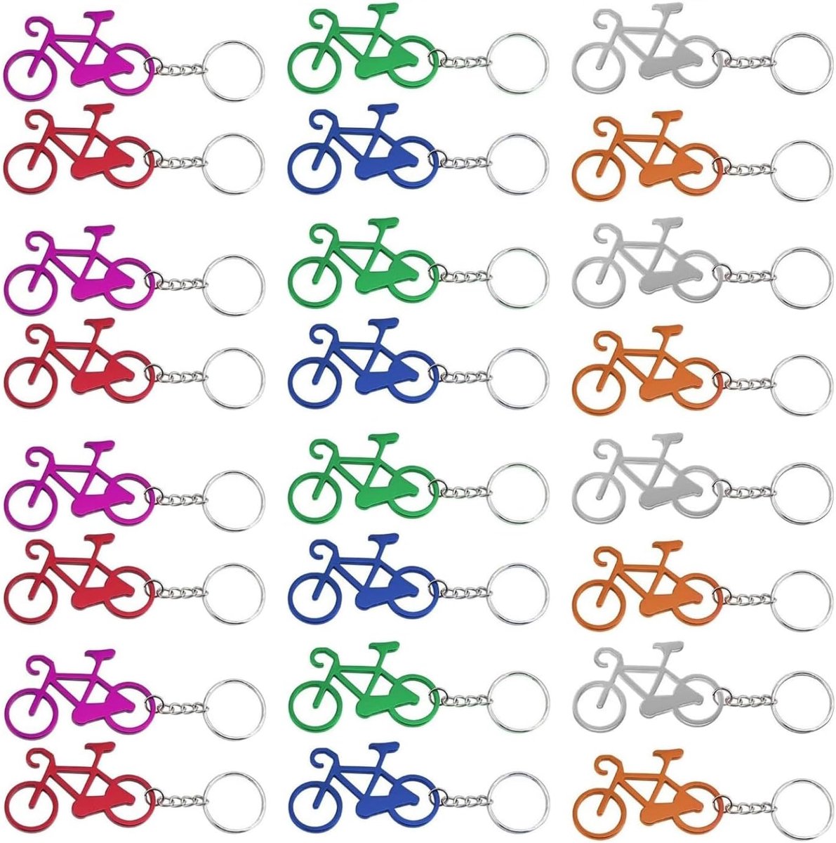 SnelShoppen - 24 Stuks Flesopener Sleutelhanger Fiets - Kleurvariatie - Hoogwaardige Zinklegering - Perfect voor Feesten, Bruiloften en Bars