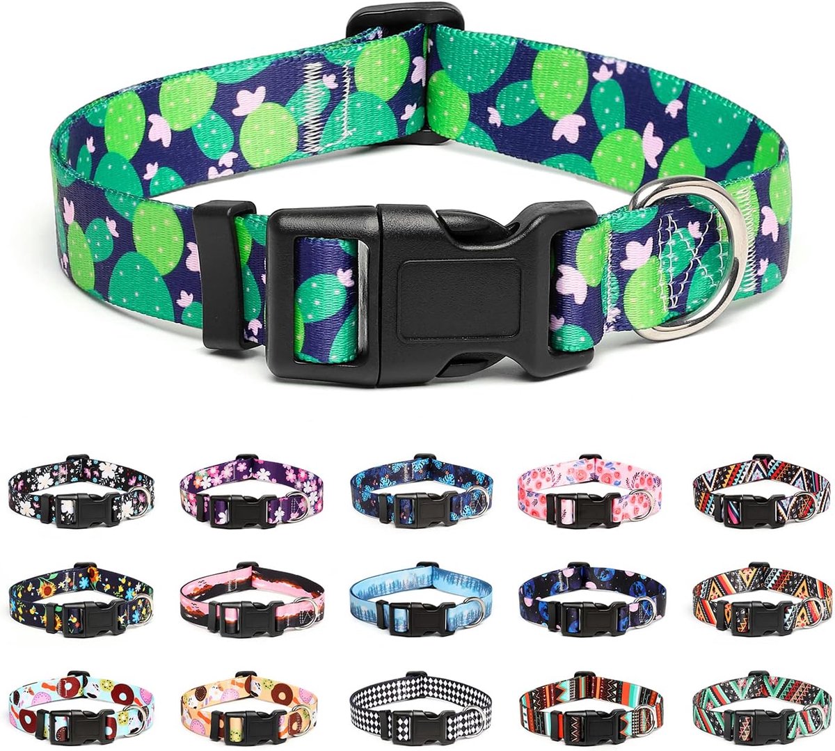 SnelShoppen - Verstelbare Hondenhalsband - Unieke Ontwerpen, Zacht en Comfortabel, Duurzaam Nylon voor Kleine, Medium en Grote Honden, Maat S, Cactus