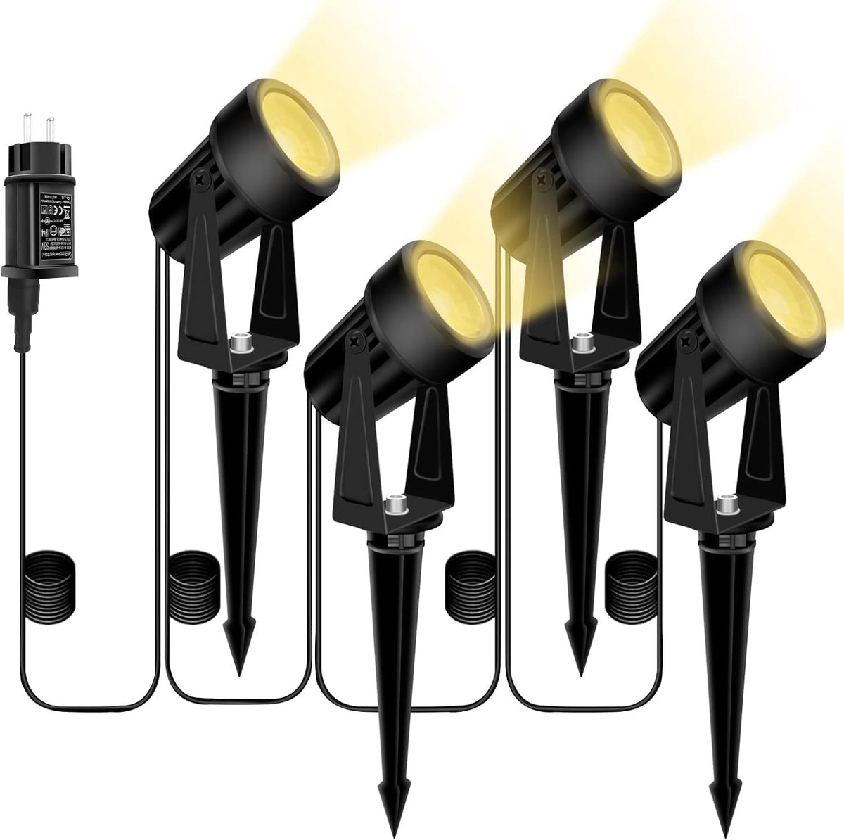 SnelShoppen - Tuin Floodlights 46FT/14m, 3000K Warm Wit, IP65 Waterdichte LED Spieslampen voor Tuin, Patio, Oprit en Decoratie, Duurzaam Aluminium en