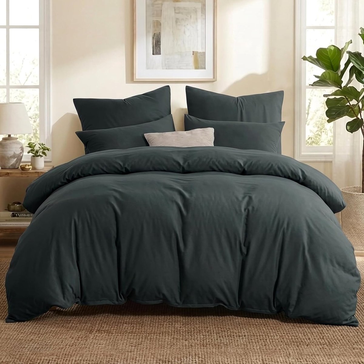 SnelShoppen - Luxe Microfibre Bedlinnen Set van 3 met Rits, Zacht en Kreukvrij, Duvet Cover 200 x 220 cm en Kussenslopen 80 x 80 cm, Grijs voor een Go