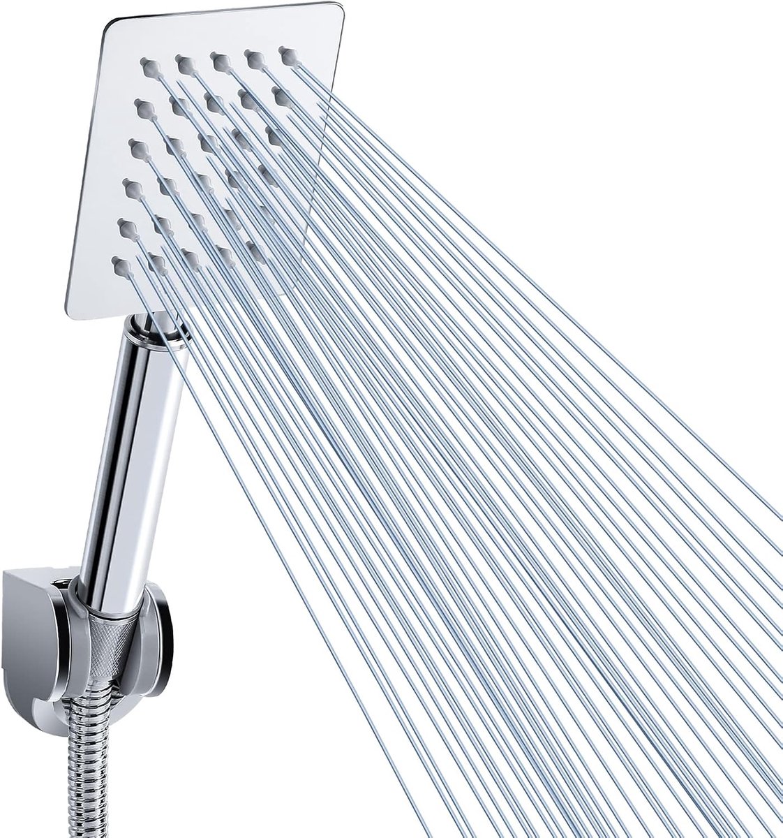 SnelShoppen - ALL METAL Handdouche - Hoge Druk Douchekop van RVS - Chroom Vierkant - Waterbesparend, Eenvoudig te Installeren, Ideaal voor Badkamer en