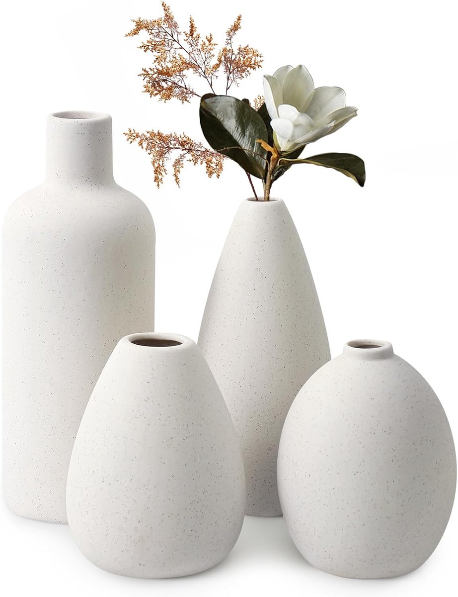 SnelShoppen - Set van 4 Unieke Keramische Vazen, Moderne Decoratieve Vazen voor Woondecoratie, Minimalistische Stijl, Perfect voor Woonkamer, Slaapkam