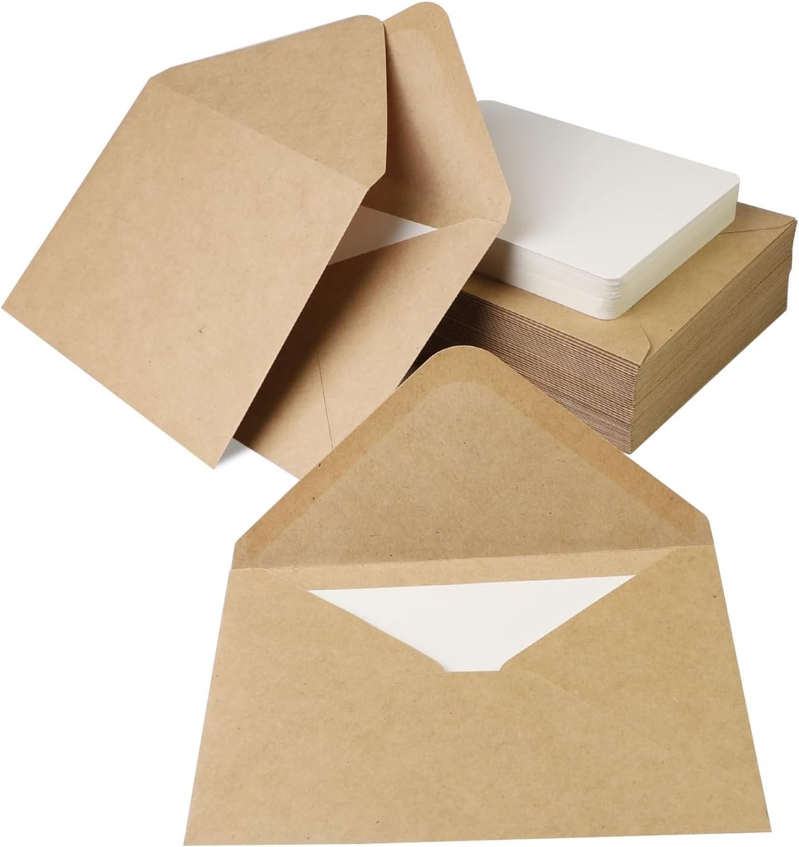 SnelShoppen - 50 Stuks Kraftpapier Enveloppen met 50 Lege Kaarten DIY Set B6 zonder Venster voor Verjaardagskaarten, Bruiloften, Bedankkaarten, Creati