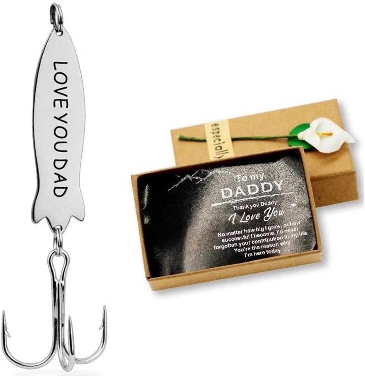 SnelShoppen - Uloveido RVS Treble Vis haken met Gegraveerde Bedankwoorden - Perfect voor Mannen, Vader, Kerstcadeau, Nieuwjaarsgeschenk - Gift Box Inb