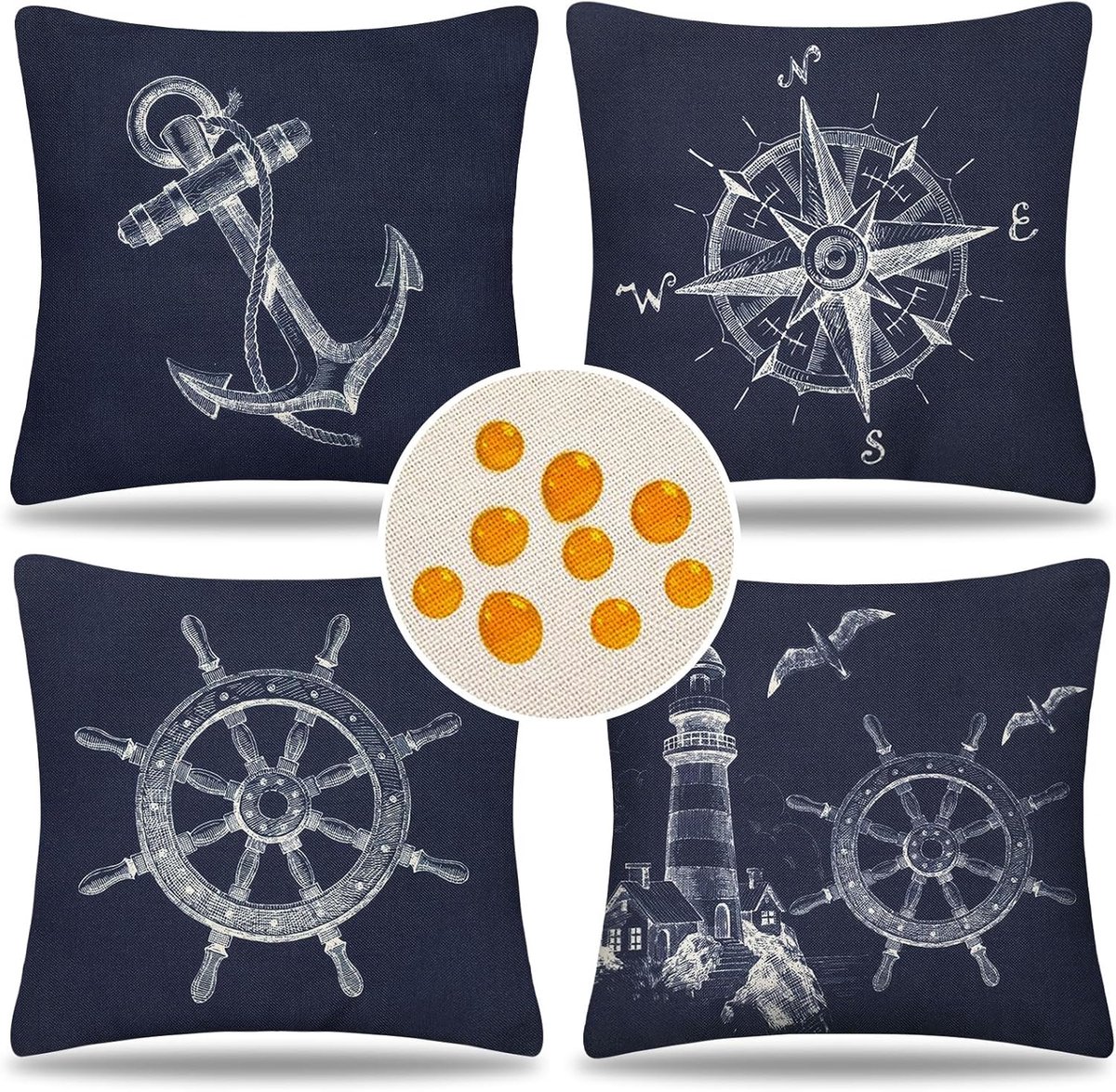 SnelShoppen - Waterdichte Kussenhoezen voor Bank, 40x40 cm, 4 Stuks, Modern Decoratief, Linnen, Navy, Voor Tuin, Woonkamer, Kantoor, Lente, Zomer