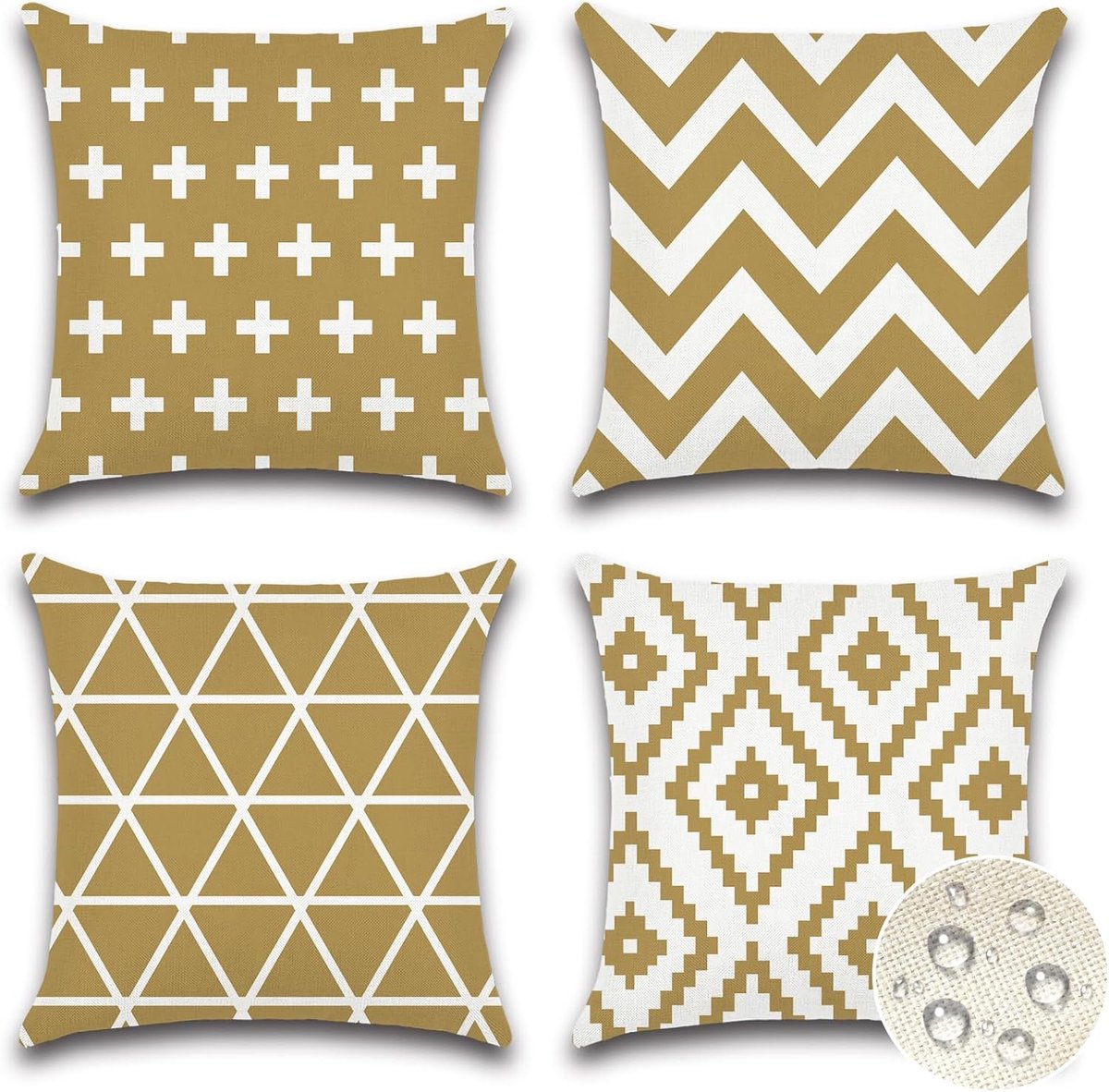 SnelShoppen - Set van 4 Waterdichte Buiten Kussenhoezen 40x40 cm, Decoratieve Kussenhoezen voor Tuin, Sofa, en Slaapkamer, Moderne Khaki Kleur