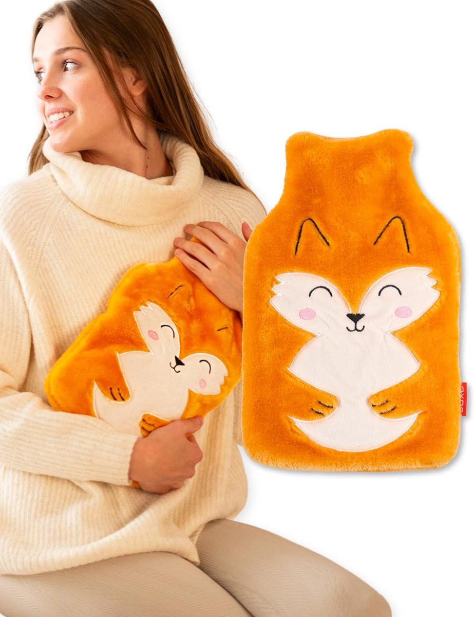 SnelShoppen - Hot Water Bottle - Zachte Warmwaterkruik met Fleece Hoes - 1.8 Liter - Ideaal voor Buikpijn, Menstruatieklachten en Koude Voeten - Perfe
