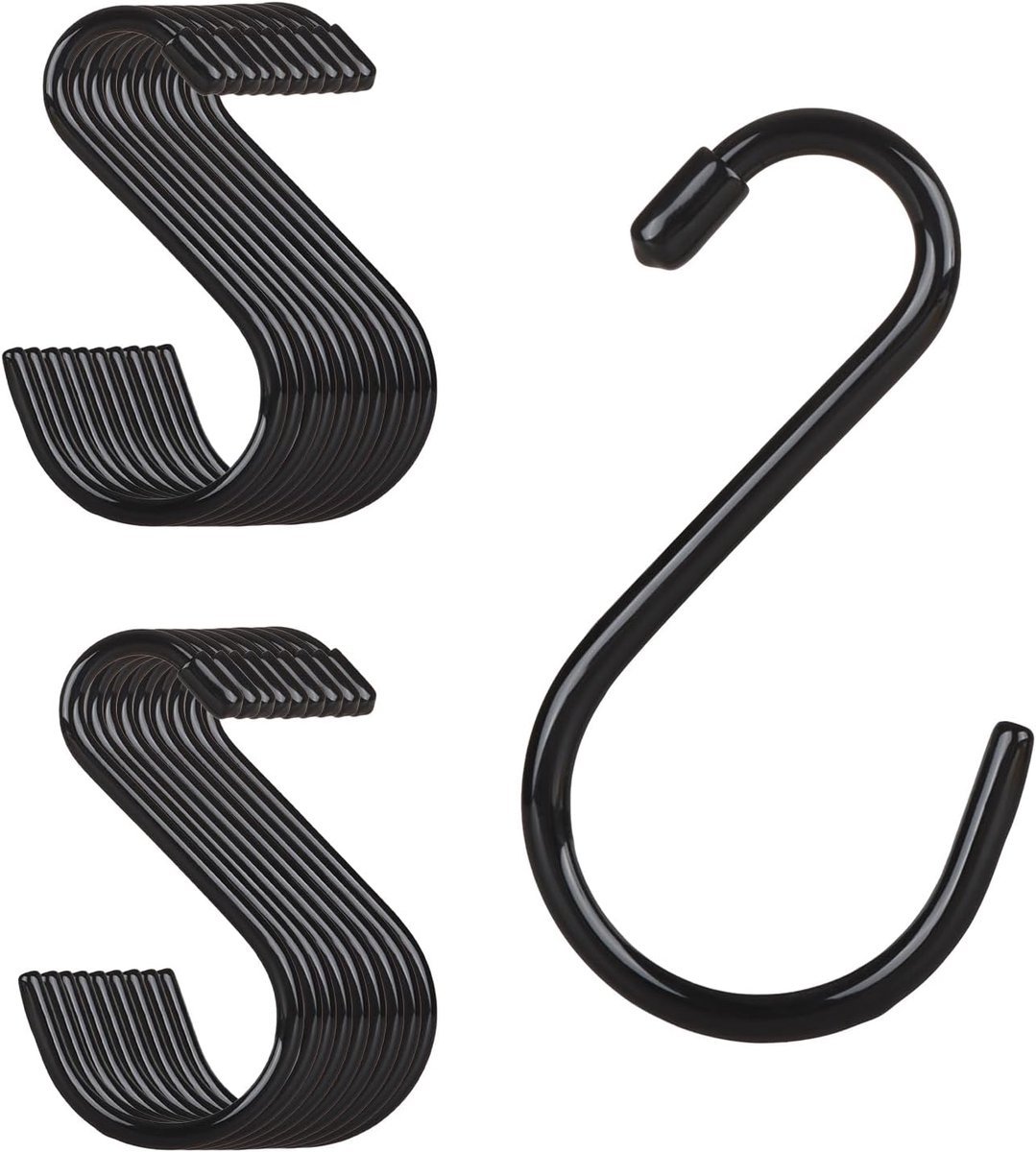 SnelShoppen - 20 Stuks S Haakjes RVS 15cm - Zwarte Hanghaken met 30kg Draagvermogen voor Hanglampen, Pannen, Keuken en Tuin