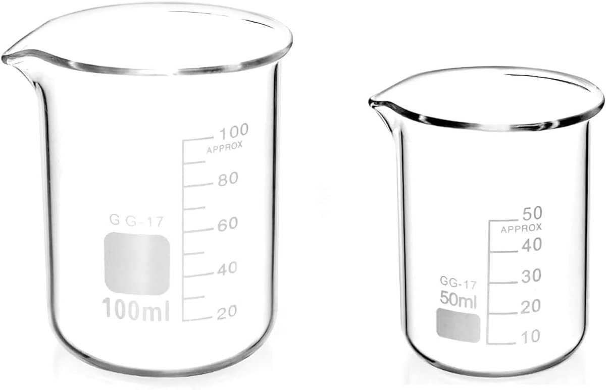 SnelShoppen - Set van 2 Maatbekers 50ml en 100ml van Borosilicaatglas - Keuken Laboratorium Maatbekers - Perfect voor Koken, Bakken en Experimenteer d