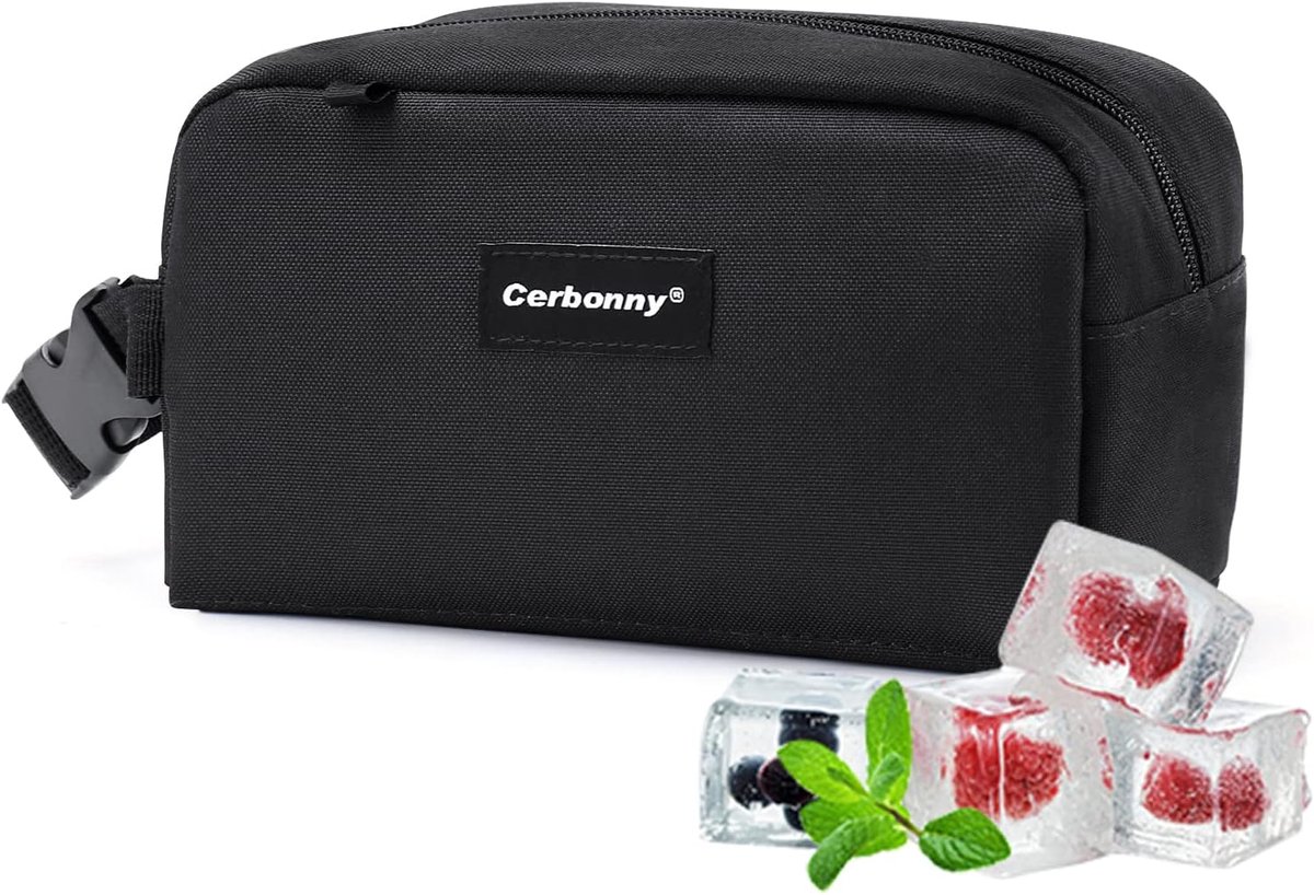 SnelShoppen - Mini Koeltas - Kleine Lunch Tas met Ingebouwde IJs Packs - Zwart | Geïsoleerde Cooler Bag voor Kantoor, School, Reizen en Picknick - Ide