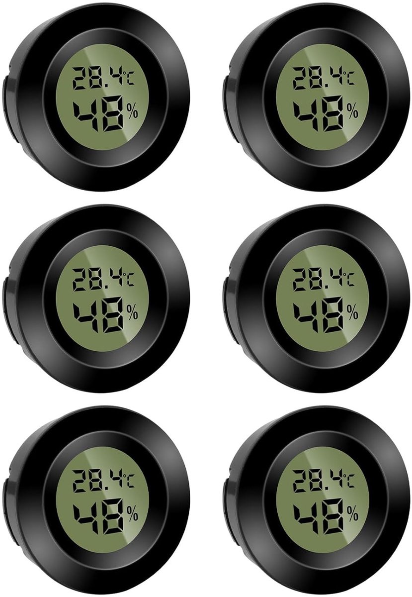 SnelShoppen - 6 Digitale Mini-Hygrometers Thermometers Luchtvochtigheidsmeters Rond voor Binnen, Kantoor, Woonkamer en Wijnkelder met Fahrenheit (℉) e
