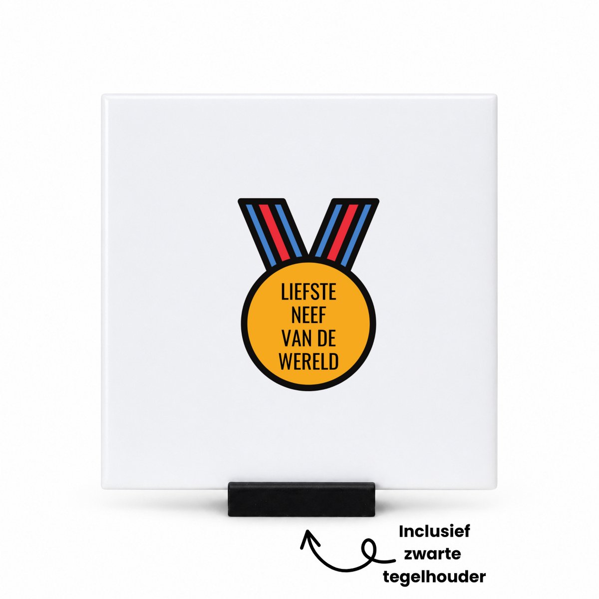 Hacebo liefste neef van de wereld tegeltje met tegelhouder - Neef - de liefste neef - tegeltjes met tekst - verjaardagscadeau - verjaardag - cadeau - cadeautje voor neef - neef artikelen - kado - geschenk - gift - spreuktegels - 10.8x10.8 CM Wit