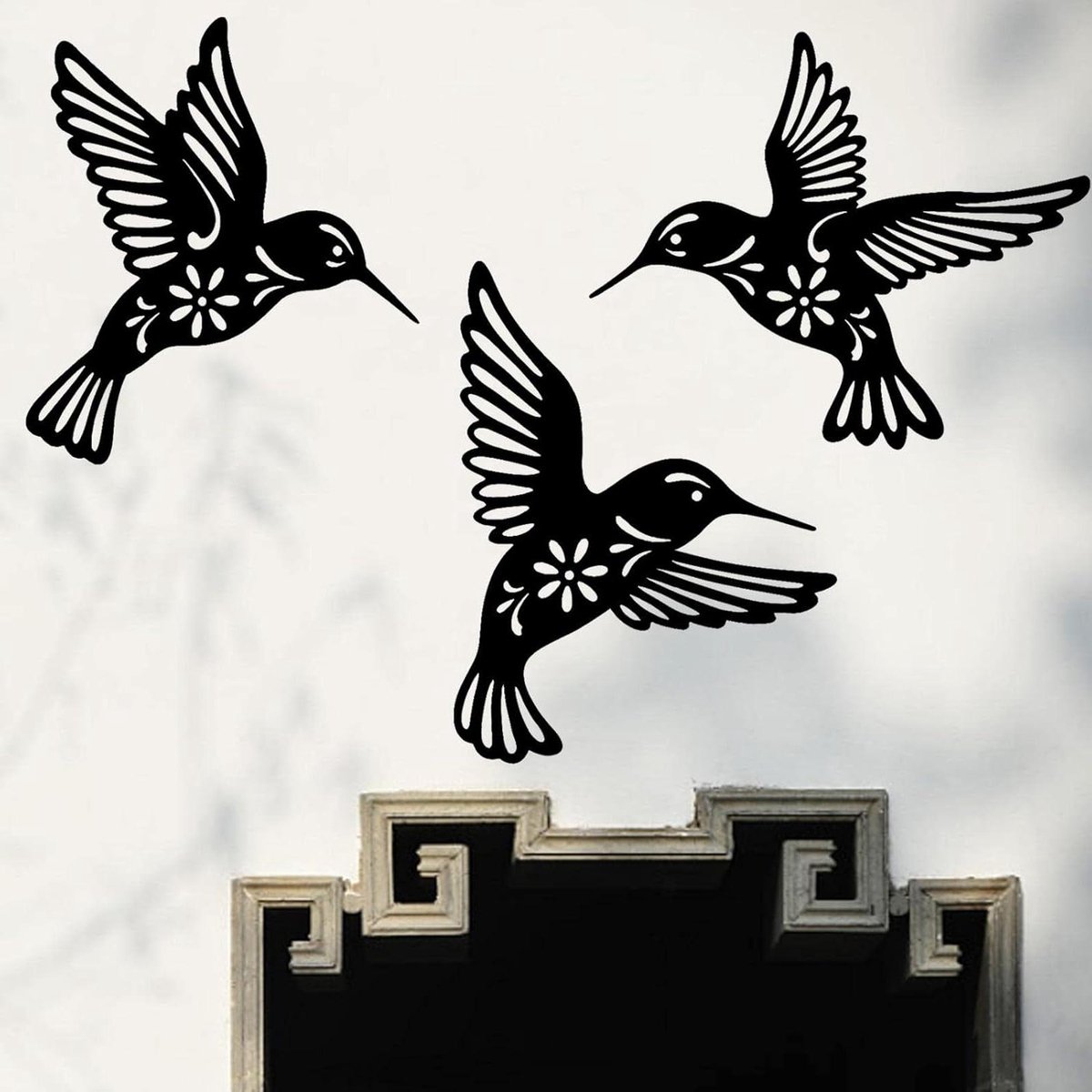 Metalen Wanddecoratie - Vogel Sculptuur - Muur Versieren - Set van 3 - 26x25 cm - Zwart