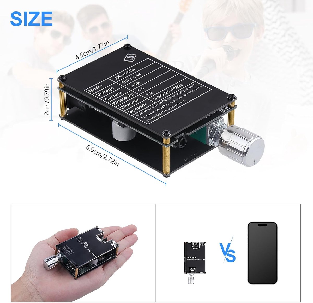SnelShoppen - HiFi Mono Bluetooth Versterker 100W met AUX/USB, Mini TWS Audio Amplifier Module voor DIY Speakers, DC 7-24V, Perfect voor Feest en Camp thumbnail 6