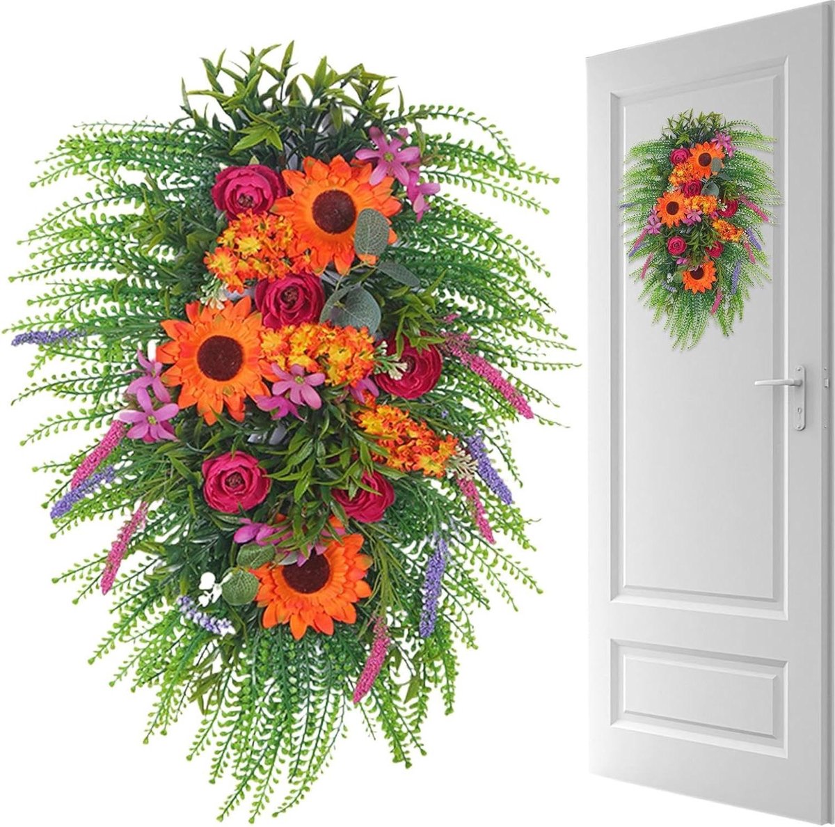 Zomerse Deur Krans - Kunstgroen Decoratie - Entree Verfraaien - Onderhoudsarme Decoratie - 6D x 18B x 6H cm - Groen