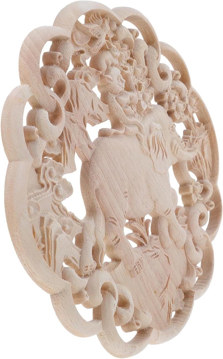 Houtsnijwerk Olifant Decoratie - Houten Applicaties Meubels - Huis Verfraaien - Betekenisvol Ontwerp - 20x20x1 CM - Beige