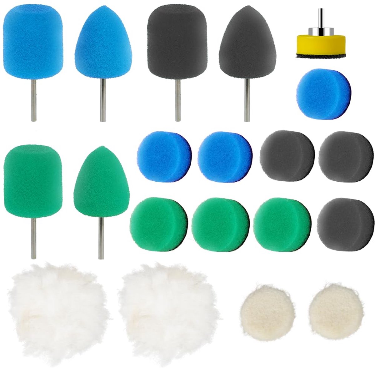 SnelShoppen - Mini Polishing Sponges 25 mm Set van 20 - Polijstset voor Auto, Kleine Oppervlakken, Inclusief Wol en Witte Polijstpads