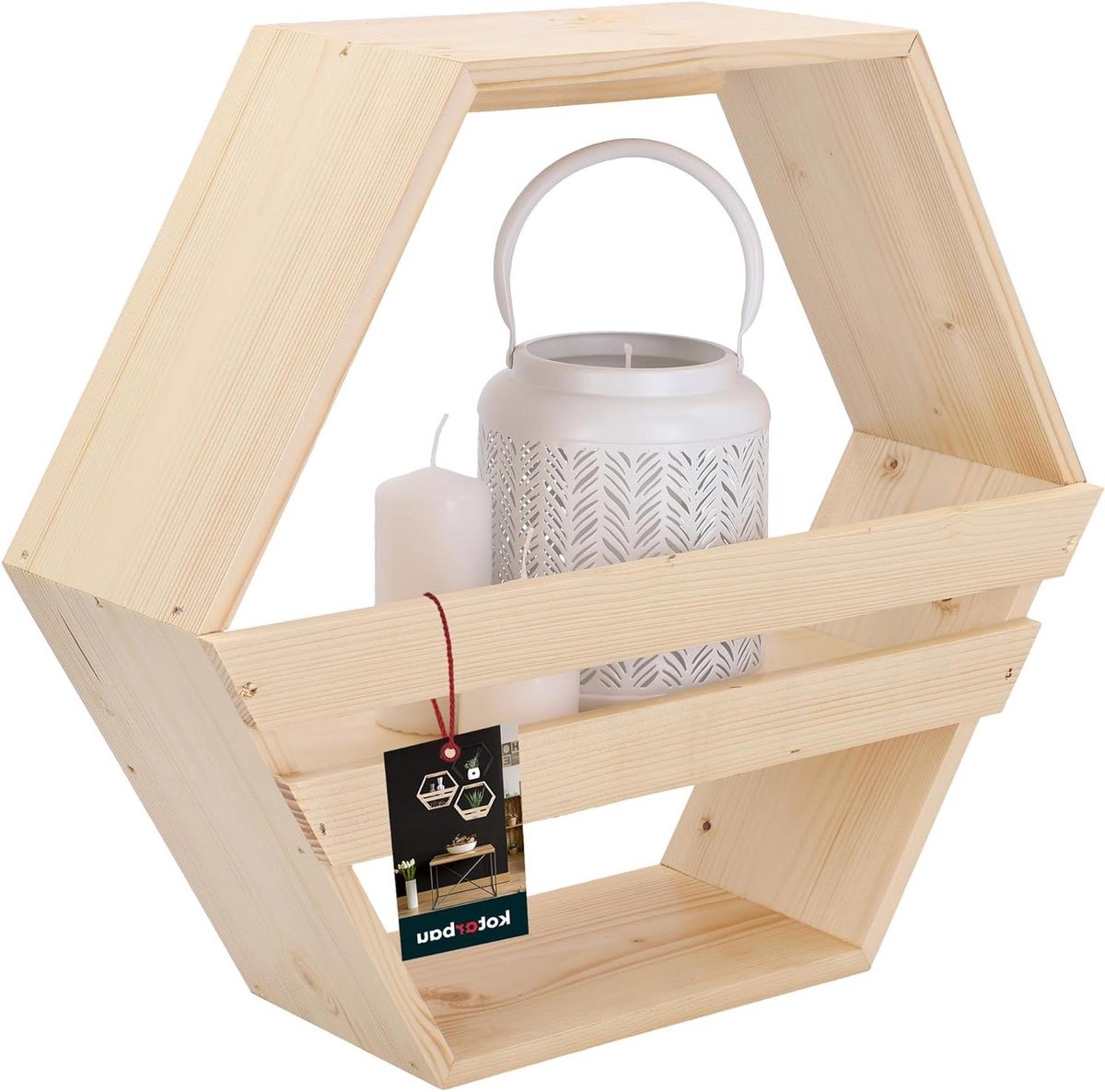 Houten Wandrek - Zeshoekige Plank - Decoratief Ophangen - Natuurlijk Houtmateriaal - 47 x 41 cm - Houtkleur