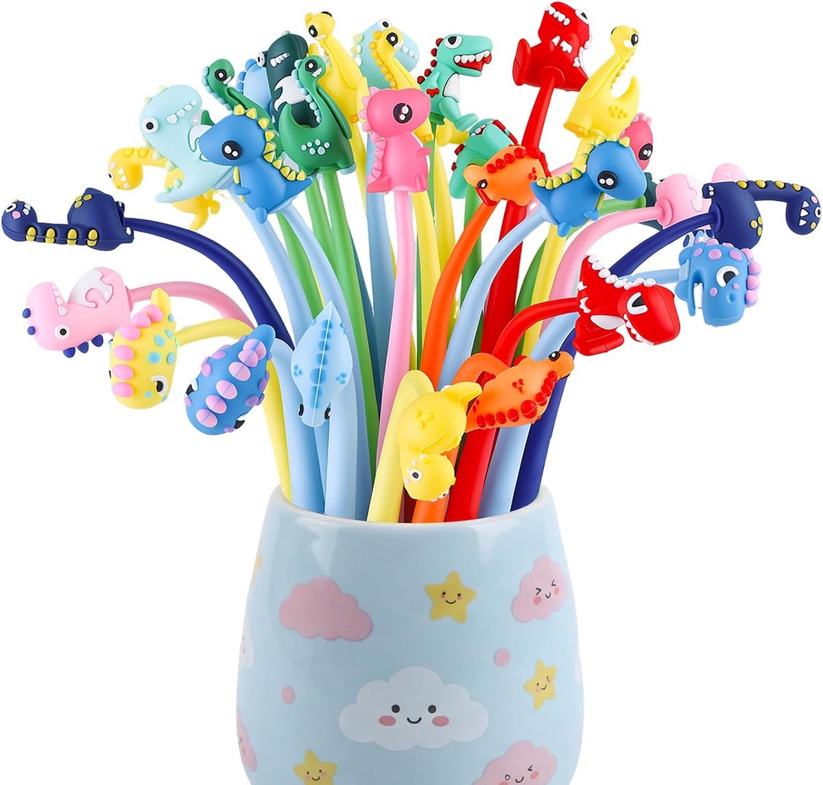 SnelShoppen - 30 Dinosaurus Shake Gelpennen Set - Leuke Ballpoint Pennen met Wobble Design - 15 Verschillende Dinosaurus Motieven - Perfect voor Kinde