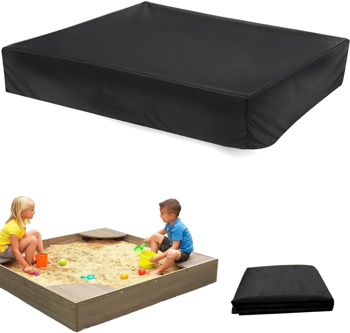 Thijox - Sandboxhoes 120 x 120 cm - Zandbakbescherming - Zeildoek met Trekkoord - Vierkante Zandbakafdekking - Waterdicht en Duurzaam - Ideaal voor Ki