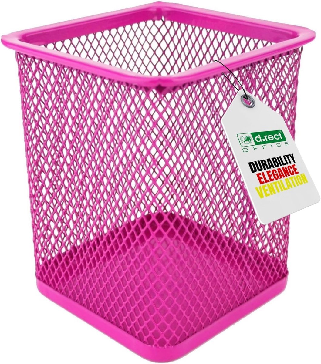 Thijox - Metalen Pennenkoker Roze - Vierkante Pennenhouder Draadmetaal - Multifunctionele Beker voor Balpen - Kantoor en School Accessoire