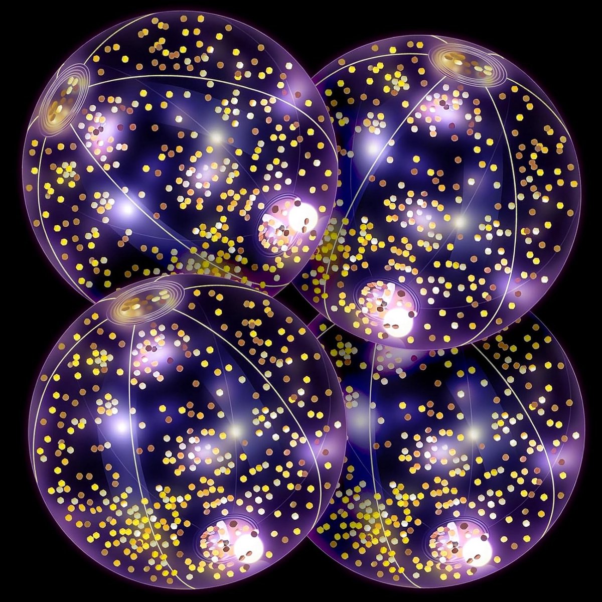 SnelShoppen - 4 Stuks LED Inflatable Glitter Beach Ball - Gouden Sequins, Opblaasbare Pool Ballen voor Feesten, Strand, Tuin en Kinderen