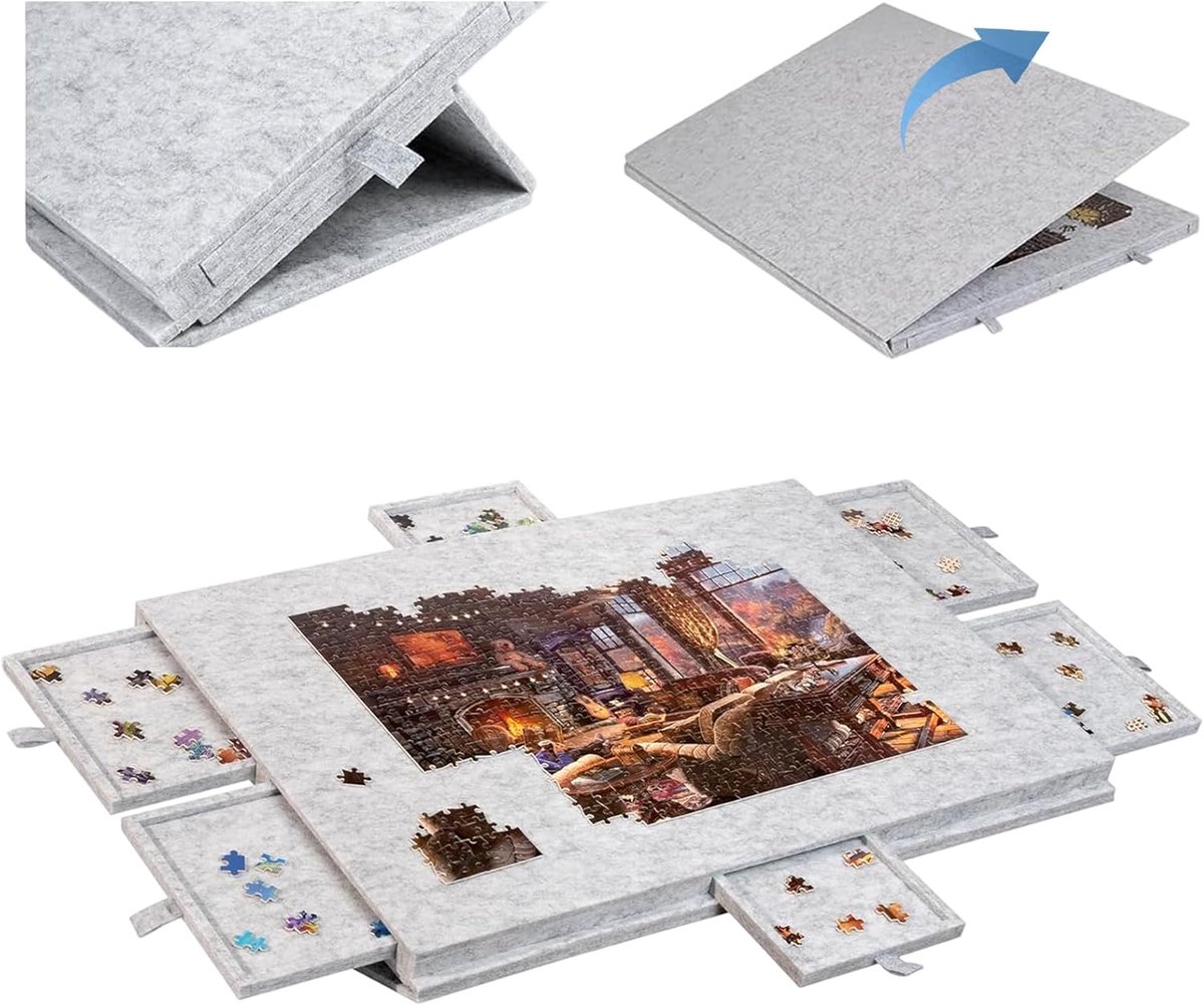 SnelShoppen - Tilting Puzzle Table - Draagbare Puzzelbord met 6 Laden - 2-in-1 Stand en Deksel - Super Licht Vilt Puzzel Tafel voor Tot 1000 Stukjes -