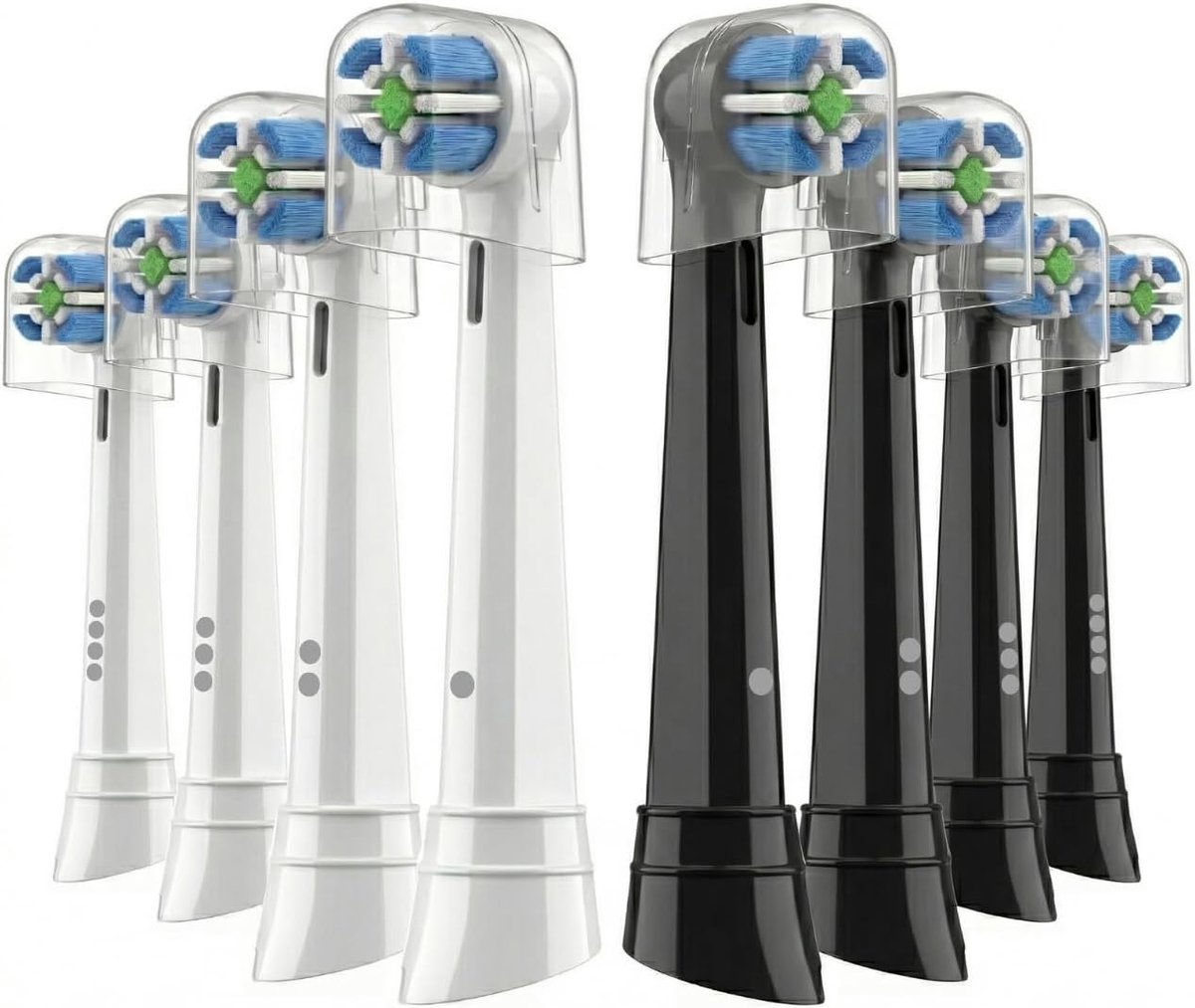 SnelShoppen - IO Opzetborstels voor Elektrische Tandenborstel, Effectieve Tandreiniging, Compatibel met Oral-B iO Series, 8 Stuks, Zwart/Wit Gemengd