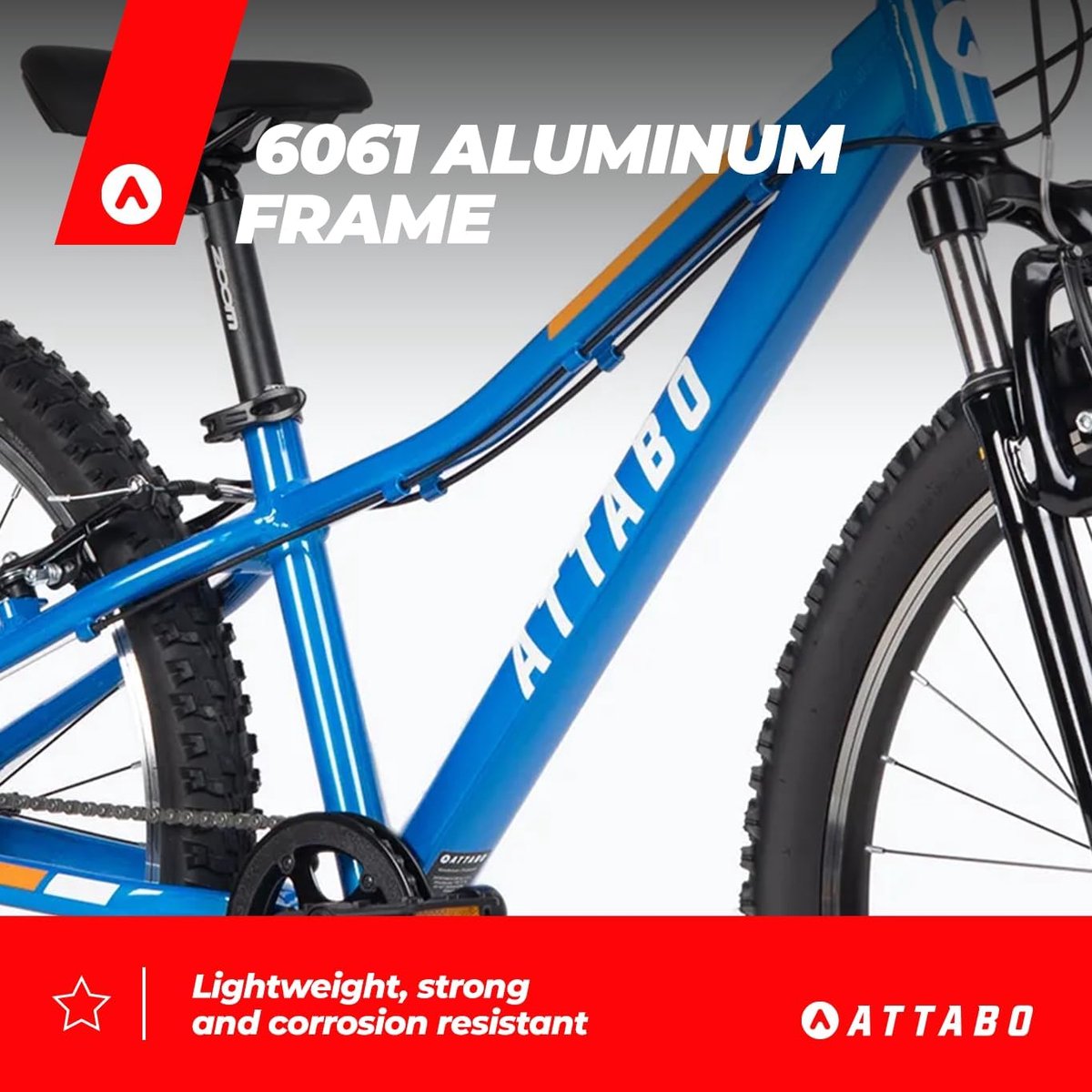 SnelShoppen - Kinderfiets MTB JR 12 Inch Aluminium Frame met 24 Inch Wielen, Ergonomisch Stuur, V-Brake, Verstelzadel, 8 Versnellingen