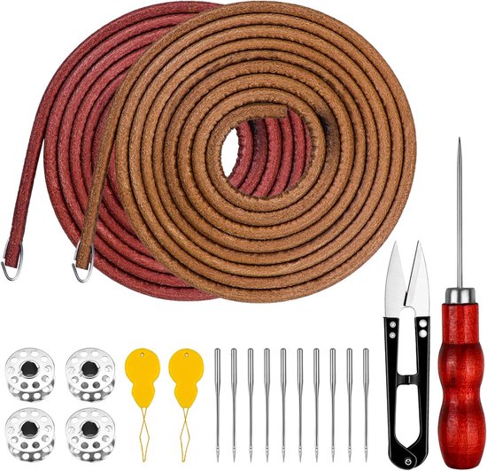 SnelShoppen - Complete Naaimachine Accessoireset - 2 Stuks Naaimachine Riem met 4 Haken, 4 Spoelen, 2 Draadinrijgers, 10 Naalden, Schaar en Naaiband