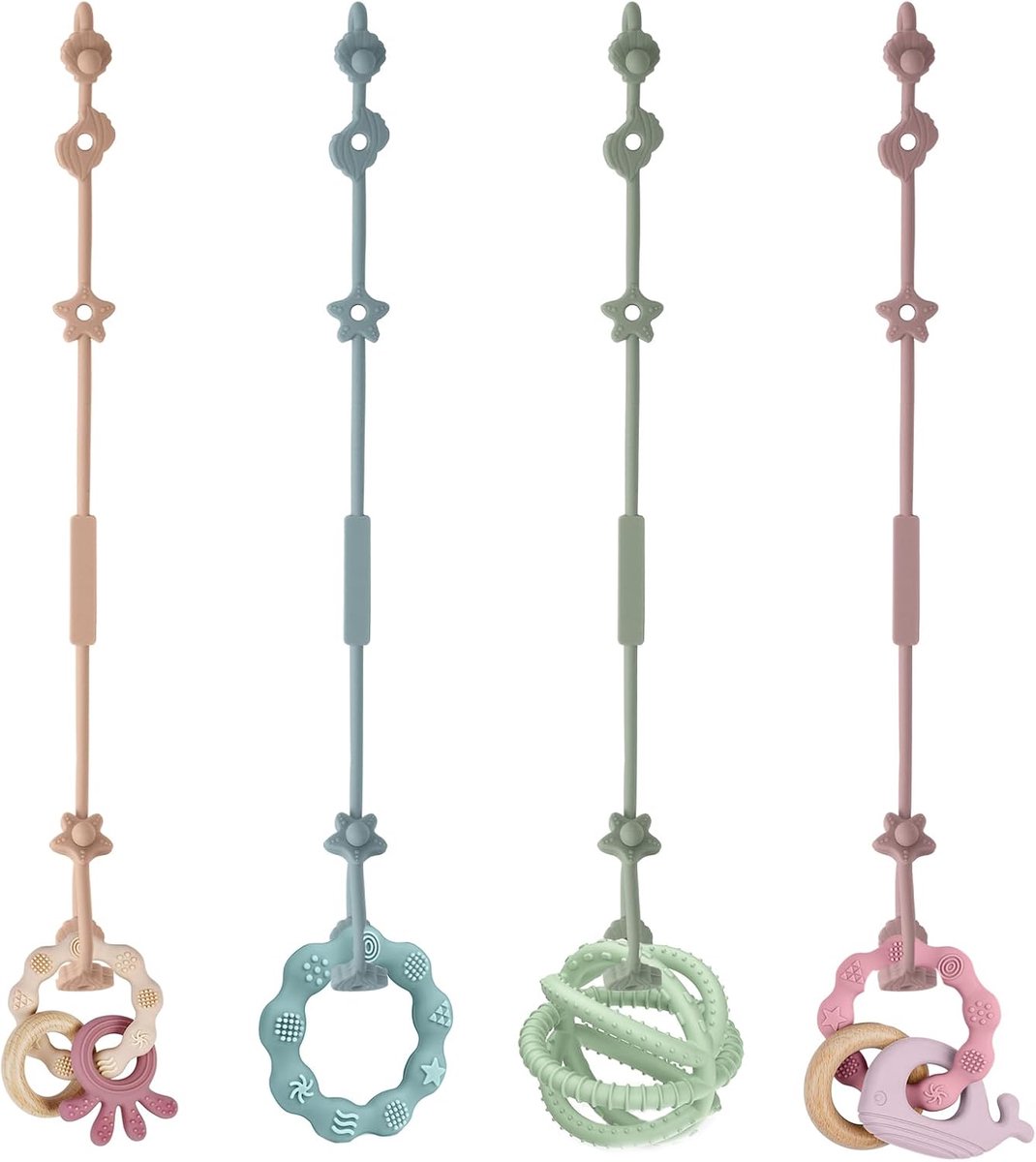 SnelShoppen - 4 Stuks Stretchy Silicone Veiligheidsriemen voor Speelgoed, Pacifier Chain, Speelgoedriem, Veiligheidsriemen voor Kinderwagens, Hoge Sto