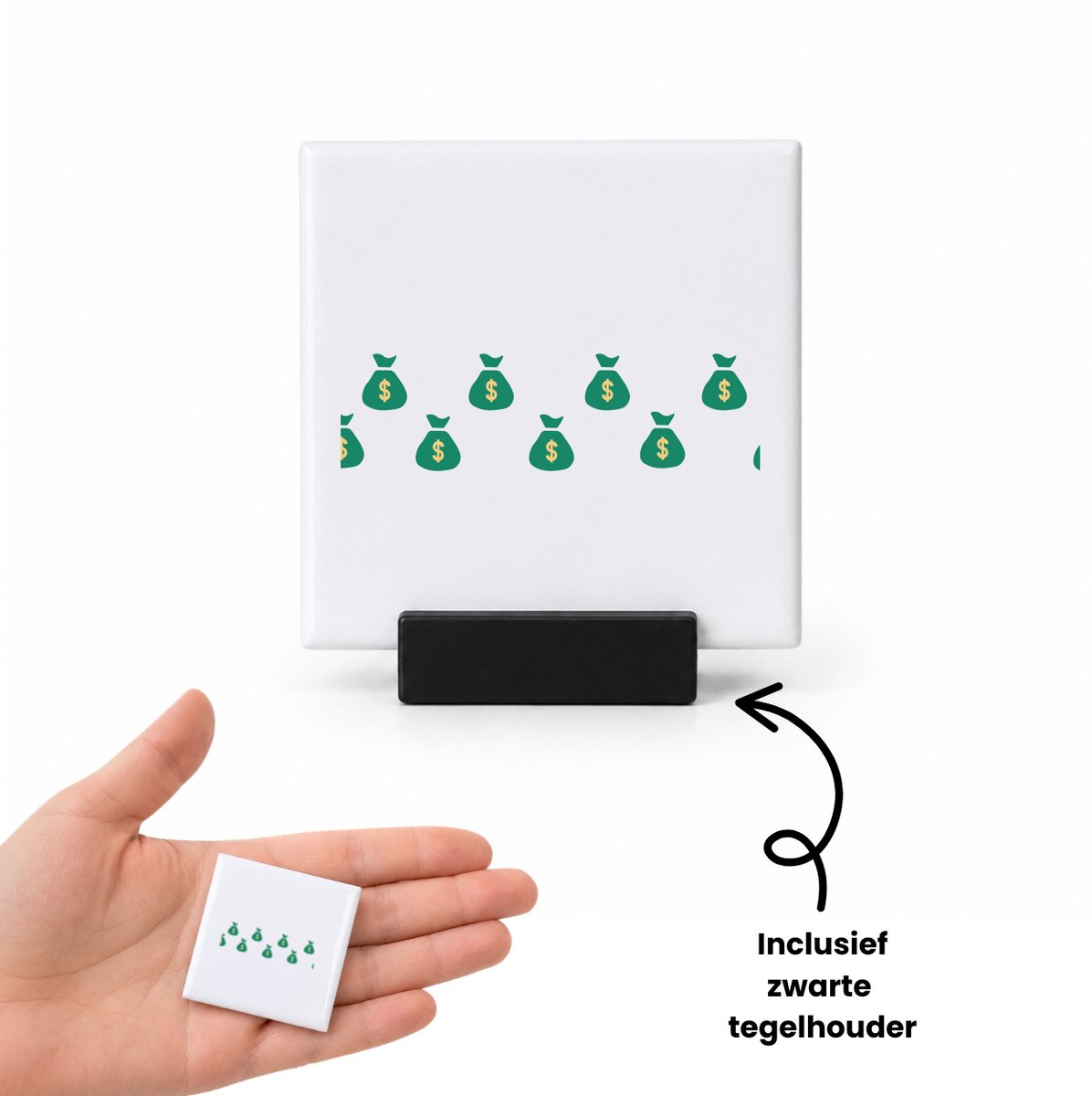 Hacebo Geld zakken tegeltje met tegelhouder - Geld - iemand die van geld houdt - tegeltjes met tekst - cadeau voor iemand die houdt van geld - verjaardagscadeau - gift - geschenk - spreuktegels - 4.8x4.8 CM Wit
