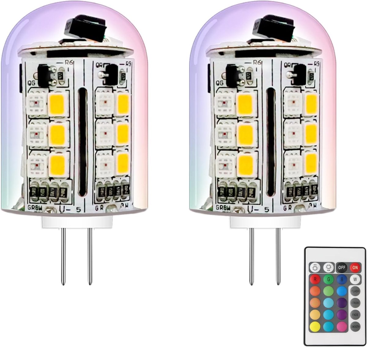 SnelShoppen - G4 LED Kleurveranderende Lamp 12V 24V RGB 3W - Landschapsverlichting - Warm Wit + 15 Multicolor - 2 Lampen + 1 Afstandsbediening