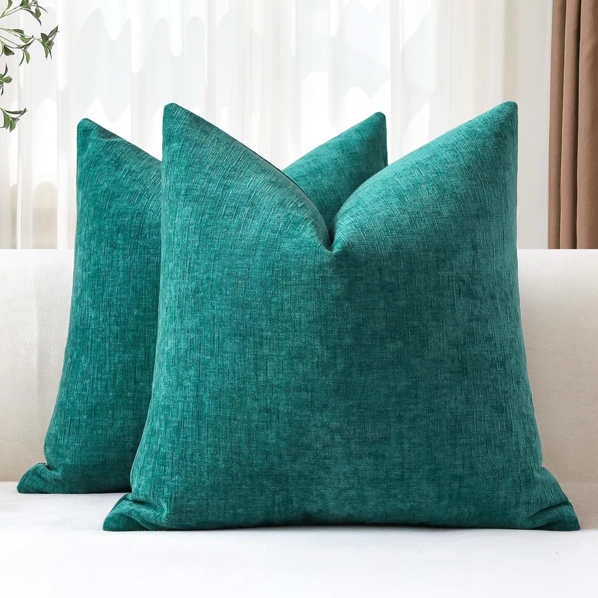 SnelShoppen - Set van 2 Kussenhoezen 45x45cm, Zachte Chenille Teal Blauw, Decoratieve Kussenhoezen voor Bank, Woonkamer, Bed, Thuisdecoratie
