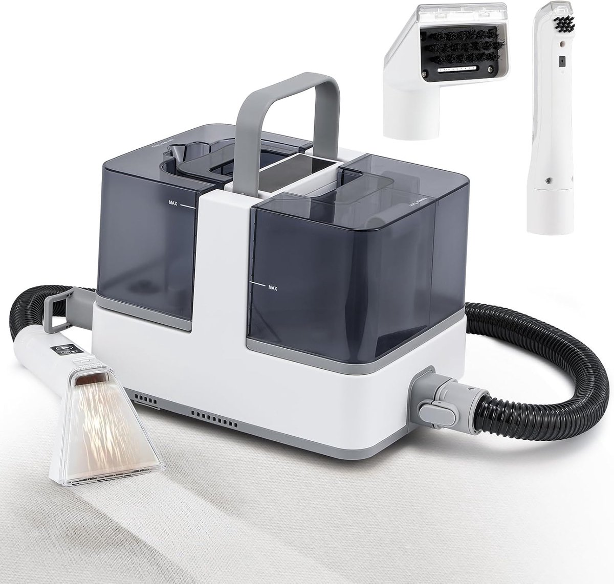 SnelShoppen - Draagbare Tapijtreiniger met Stoom/Warm/Koud, 1300W, 13 kPa Zuigkracht, 1,2L & 1,4L Tanks, Vlekreiniger voor Tapijt, Bank, Auto en Trapp