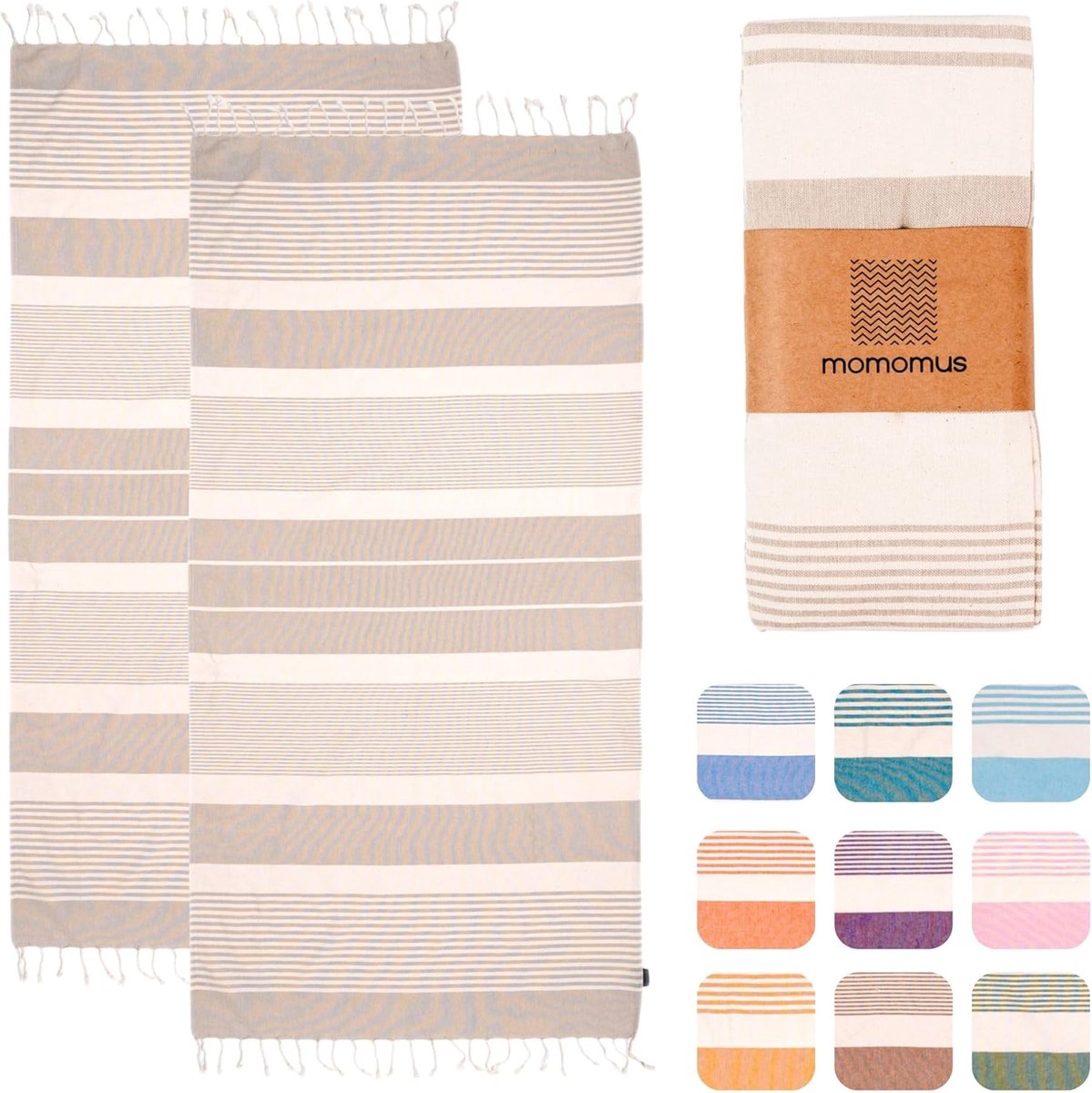 SnelShoppen - Set van 2 XL Strandhanddoeken - Grote Katoenen Badhanddoeken - Absorberend, Compact en Lichtgewicht - Beige, 90 x 180 cm - Ideaal voor S