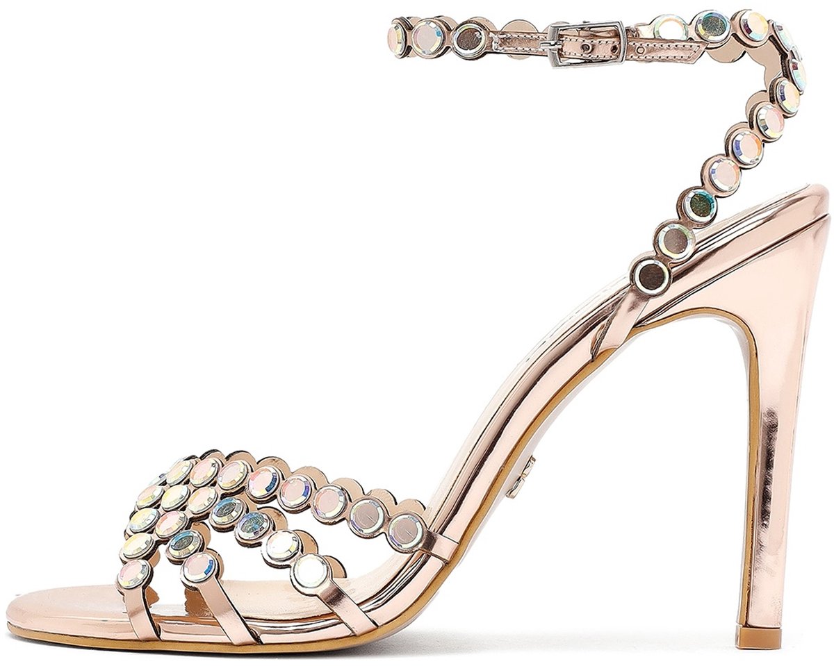 DERIMOD Sandalen Met Hoge Hak Imitation Leren High Heel Sandalen With Rhinestone Details