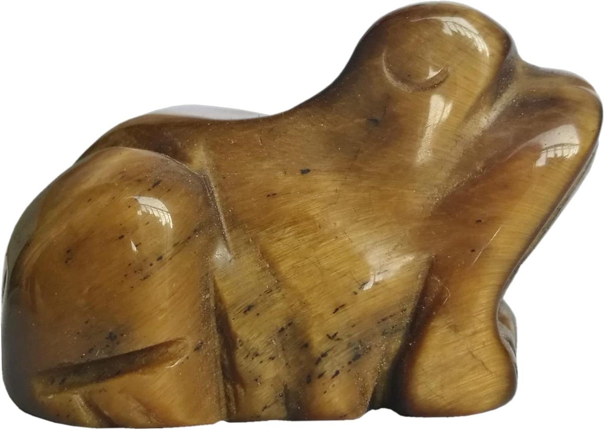 Kikker Kristal - Decoratie Figuur - Huis Decoratie - Handgesneden Natuursteen - 38 mm - Tijgeroog