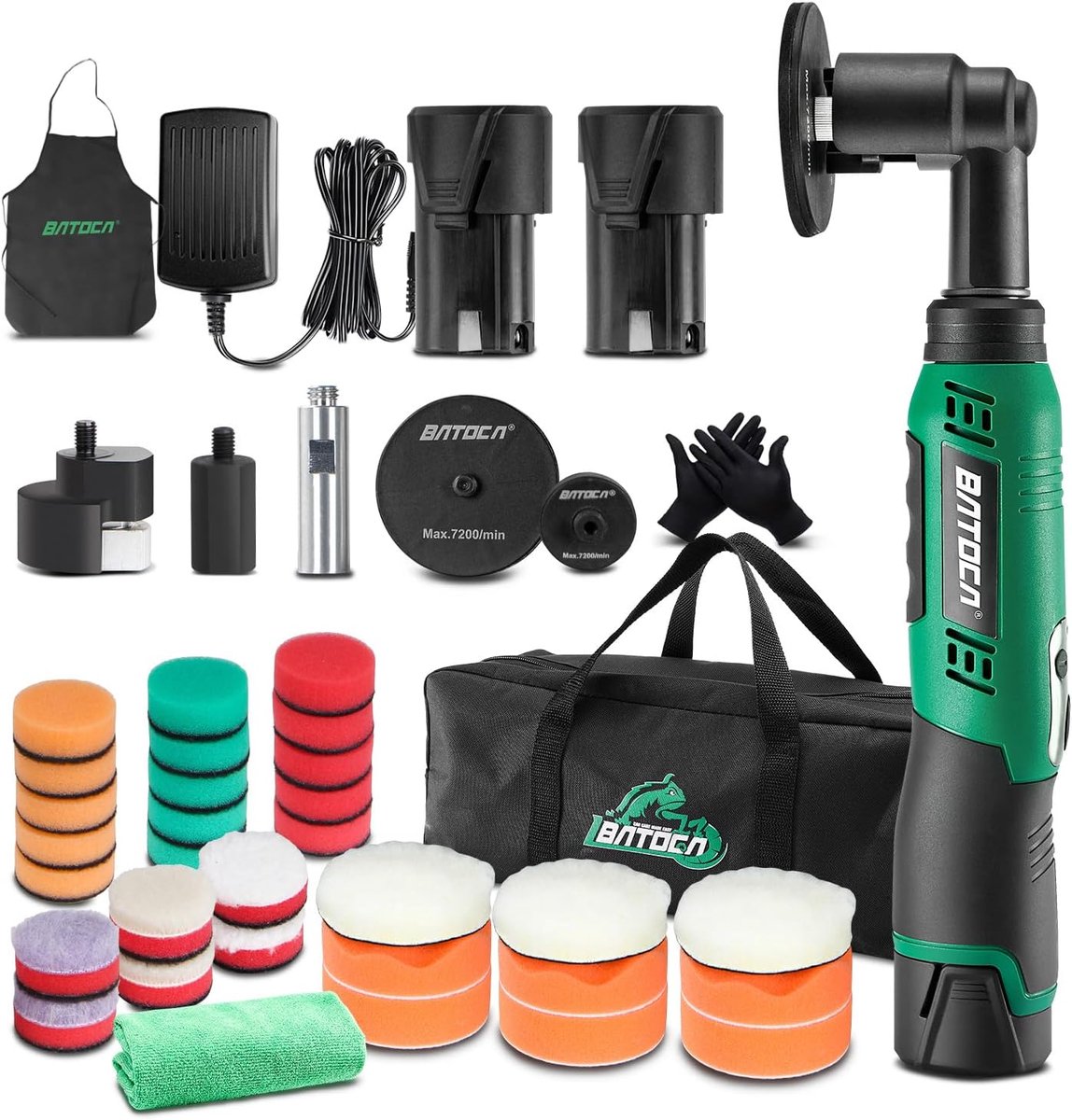 Mini polijstmachine auto - Draadloze accu polisher - 6 snelheden 1000-5000 RPM - Rotary en excentrisch - Set met pads 25/75 mm
