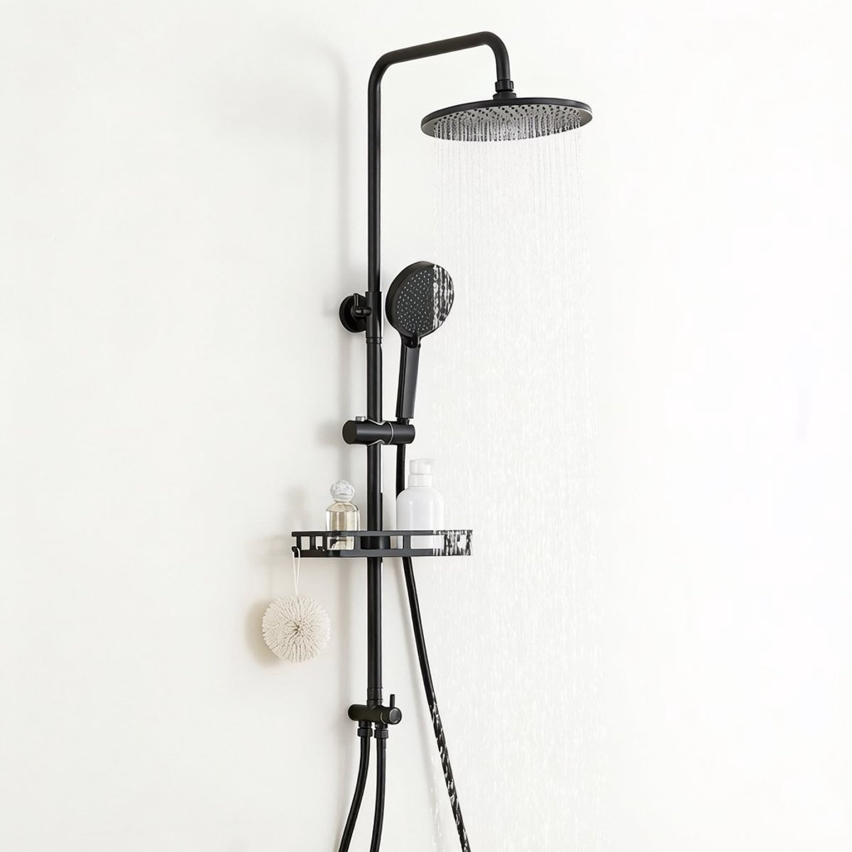 Auralum Max Regendouche Met Plankje - ZwartDoucheset - Hoofddouche 25 cm - Handdouche met 4 functies - Zonder Kraan - Rond Design - Waterbesparend - Zwart
