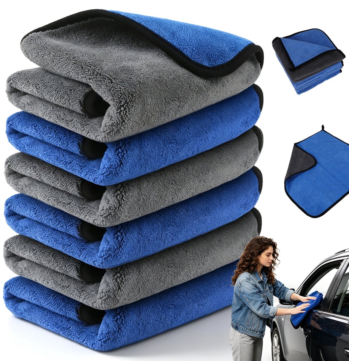 6 Stuks Auto Droogdoek - Microvezeldoek - Schoonmaak Handdoeken - 40x40 cm - Auto Wassen en Polijsten - Geen Krassen - Absorberende - Voor Badkamer en Auto Wassen