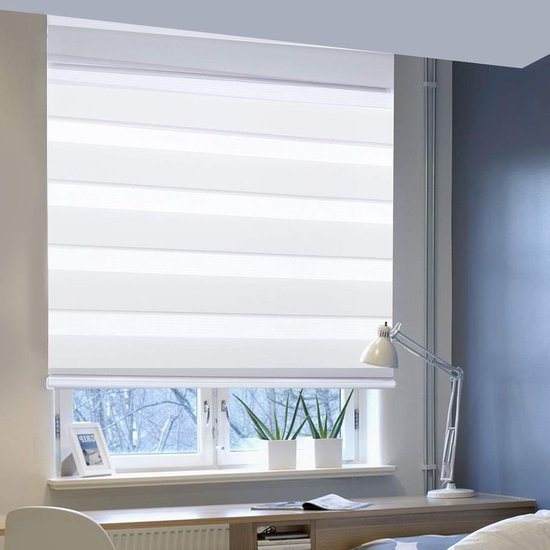 Dubbel Rolgordijn - Zebra Gordijn - Privacy en Zonwering - Montage Zonder Boren - 65 x 220 cm - Wit