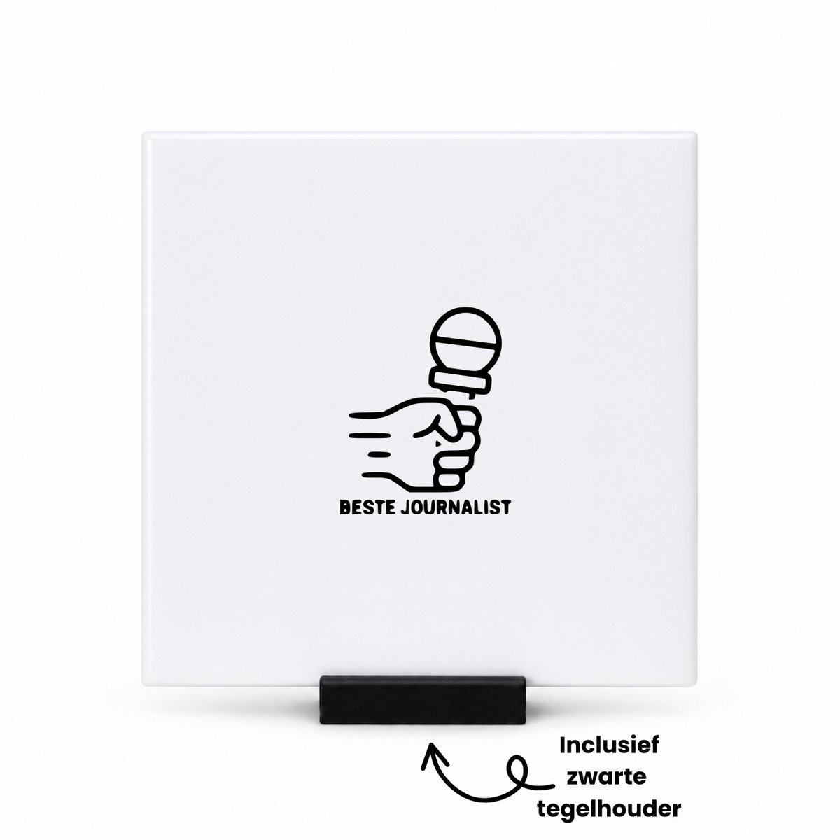 Hacebo Beste Journalist tegeltje met tegelhouder - Beste collega - cadeau Journalist - tegeltjes met tekst - Leuk cadeau voor je Journalist om te geven - verjaardag Journalist - spreuktegels - 10.8x10.8 CM Wit