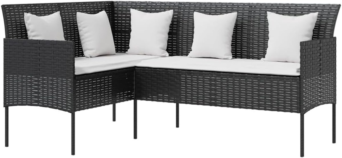 Loungebank L-vormig - Buitenbank Terrasbank - Ontspannen in de tuin - Weerbestendig poly rattan - 5-zits - Zwart