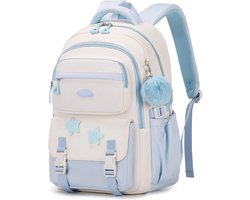 KZQ Stijlvolle Ruime Waterdichte Schoolrugzak voor Meisjes met Hanger, Geschikt voor Basis- en Middelbare School en Reizen, Blauw 31x16x45 cm