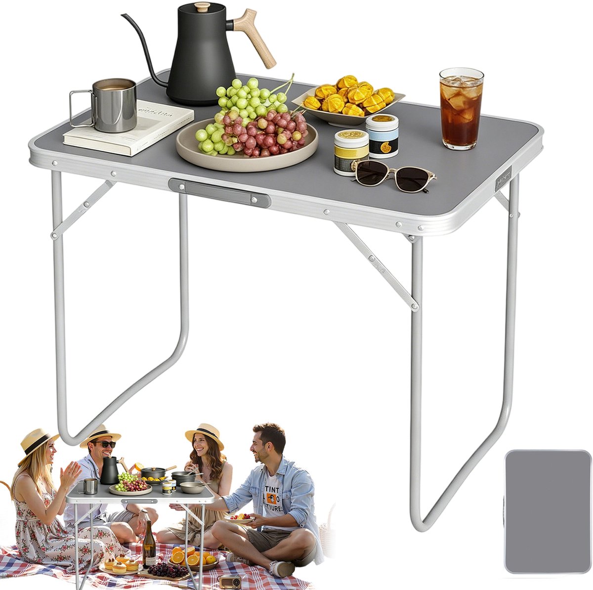 Inklapbare Tafel - Vouwtafel Buiten - 70x60x50 cm - Kampeertafel met Handvat - Stevige - Waterdicht - Voor Tuin, Strand