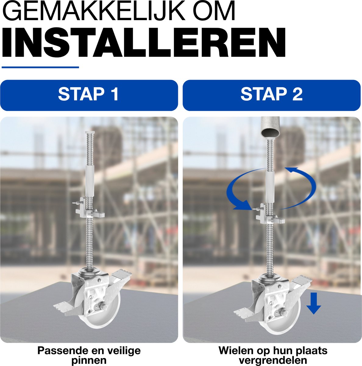 GeZu Impex Steiger Spindel met zwenkwielen rem Gegalvaniseerd Set van 16 1000 kg rolsteiger wielen