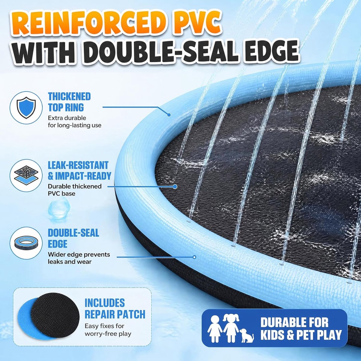 SnelShoppen - Non-slip Water Play Mat 170cm met Fontein voor Kinderen & Honden | Opblaasbare Dikke Zomermat voor Tuin en Strand, Duurzaam Materiaal, M