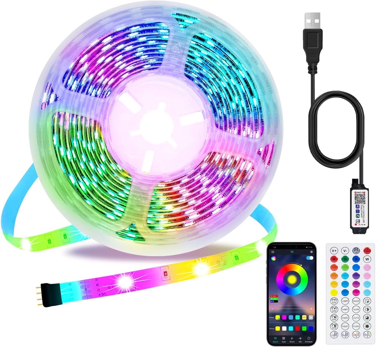SnelShoppen - LED Strip 5m USB Bluetooth RGB TV Achtergrondverlichting met App & IR Afstandsbediening - Muziek Synchronisatie & Timing Verlichting voo