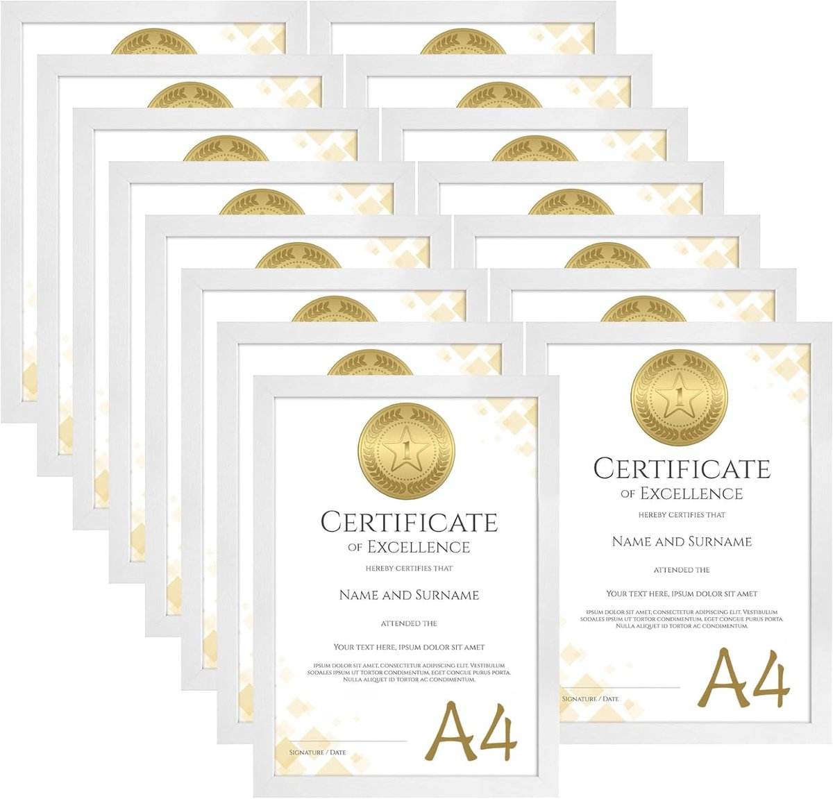 SnelShoppen - A4 Foto Lijsten Set van 15 Stuks, Wit, Perfect voor Certificaten, Documenten, Posters en Foto's, Wand- en Bureau Display